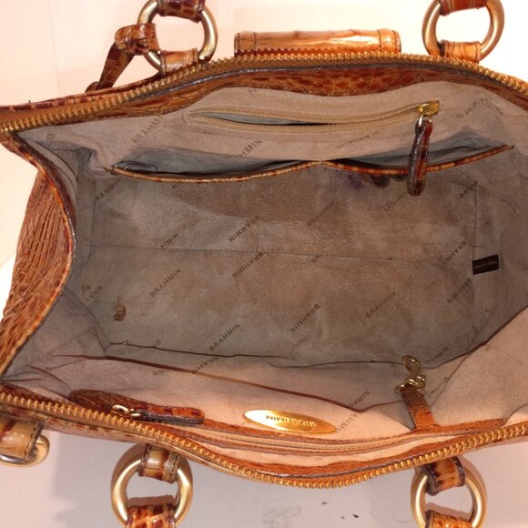 Vintage BRAHMIN ANNABELLE Melbourne Pecan Croc-Embossed Leather Zip-top Satchel - Picture 14 of 15